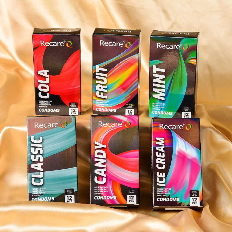Holographic Recare Fruit Flavour Condoms 12 шт, аромати: м'ята, банан, полуниця