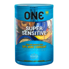 ONE Super Sensitive, 100 шт, гладенькі, з додатковою змазкою, паковання-тубус