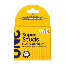 ONE Super Studs, 3 шт, з точковим рельєфом, зі змазкою, паковання — картонна коробка