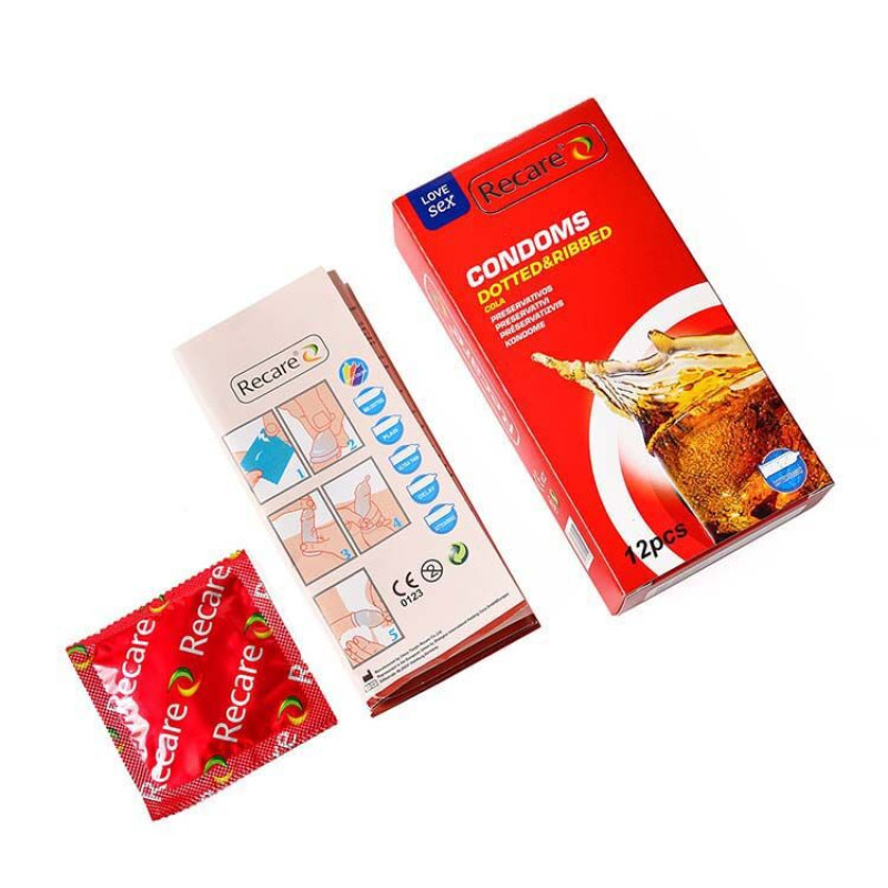 Recare Cola Dotted&Ribbed Condoms 12 шт, з пухирцями та ребрами, аромат: Кола