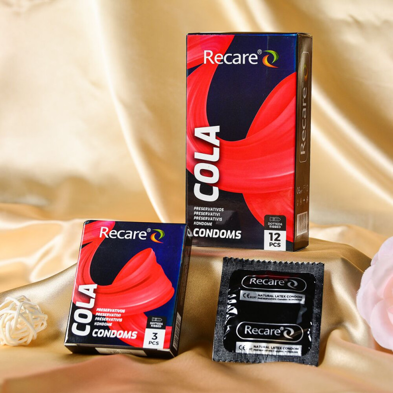 Holographic Recare Cola Dotted&Ribbed Condoms 3 шт, з пухирцями і ребрами, аромат: Кола