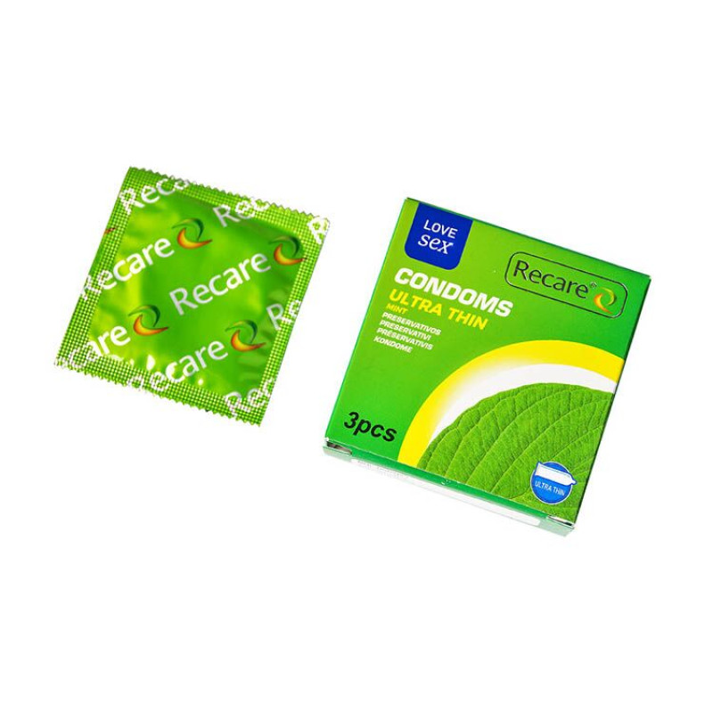 Recare Ultra Thin Mint Condoms 3 шт, ультратонкі, аромат: м'ята