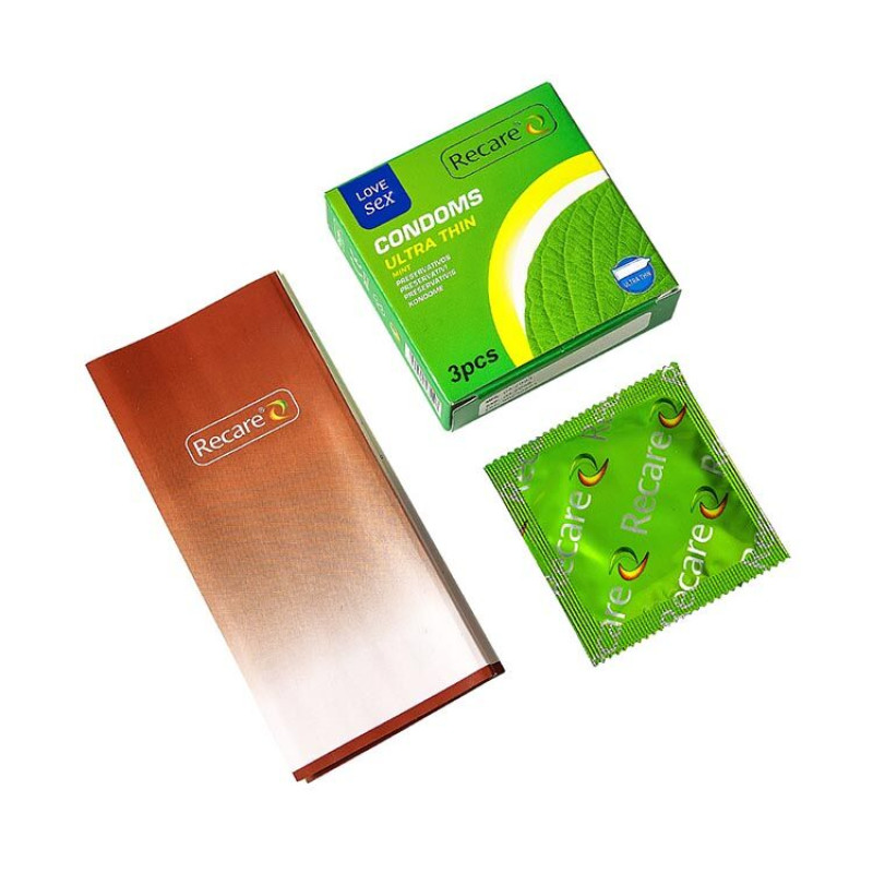 Recare Ultra Thin Mint Condoms 3 шт, ультратонкі, аромат: м'ята