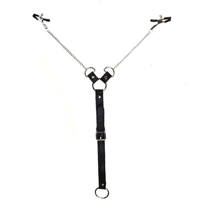 Затискачі для сосків з фіксацією на мошонці Еко шкіра Art of Sex Nipple Clamps for Men