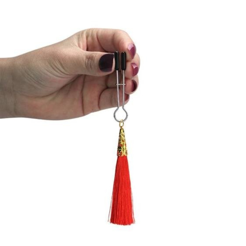 Затискачі для сосків LoveToy Bondage Fetish Glamor Tassel Nipple Clamp Red
