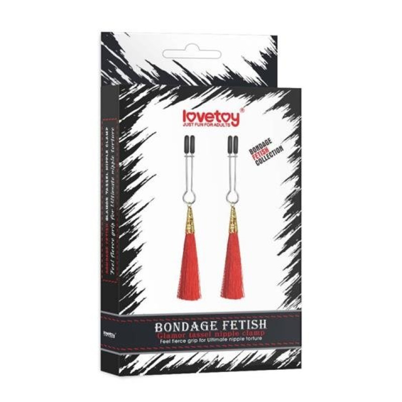 Затискачі для сосків LoveToy Bondage Fetish Glamor Tassel Nipple Clamp Red
