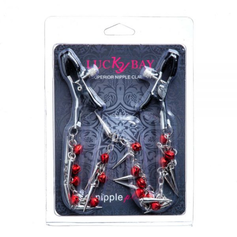 Затискачі на соски Lucky Bay Nipple play Chain Red Bell and Spike